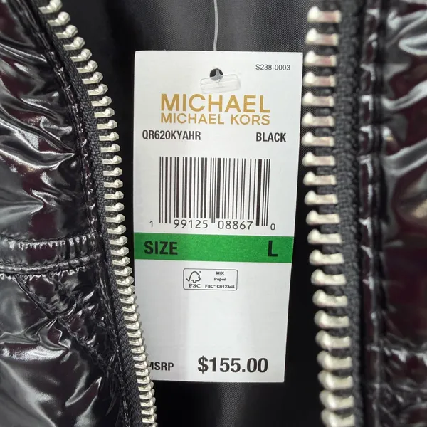 Michael Kors Quilted Puffer Vest Women Large Black Shiny Streetwear Luxe Winter - Image 8