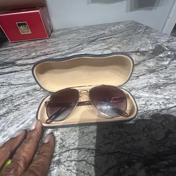Gold Aviator Sunglasses with Case - Image 5