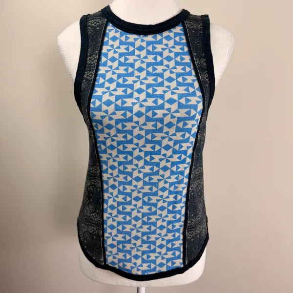 Free People We The Free Too Hot To Handle Tank Top Blue Geometric Paisley Medium - Image 2