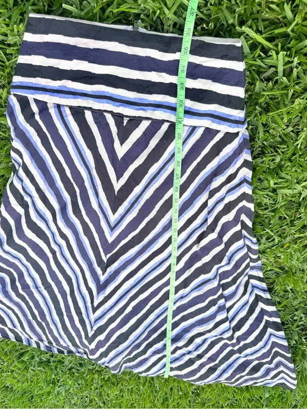 Boho Chevron Stripe Linen Feel Midi Skirt Blue Black White Small - Image 4