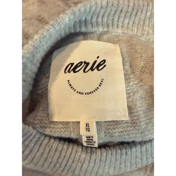 Aerie‎ Women XL Sweater Grey Pearl Embellished Cable Knit Raglan Sleeve Classic - Image 3