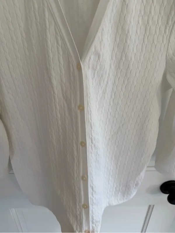 Vintage Lauren Ralph Lauren White Cable Knit Cardigan Sweater Large - Image 5