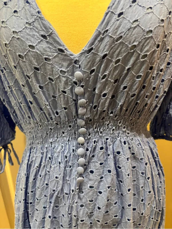 Blue Eyelet Mini Dress Size 14 - Image 2