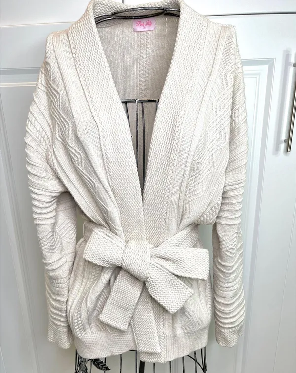 Pink Lily It Was All A Dream Chunky Beige Belted Cardigan NWOT - Image 13