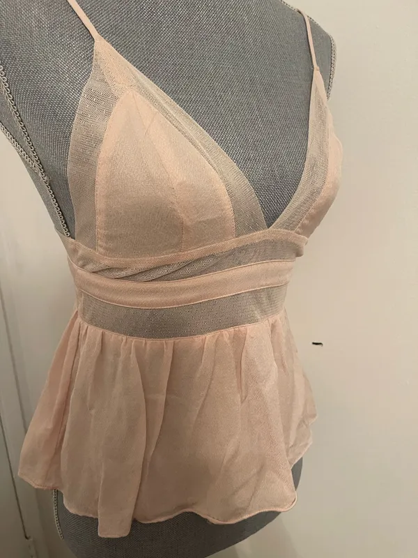 Delicate Peach Mesh Bralette Peplum Top . Size S Pink - Image 6