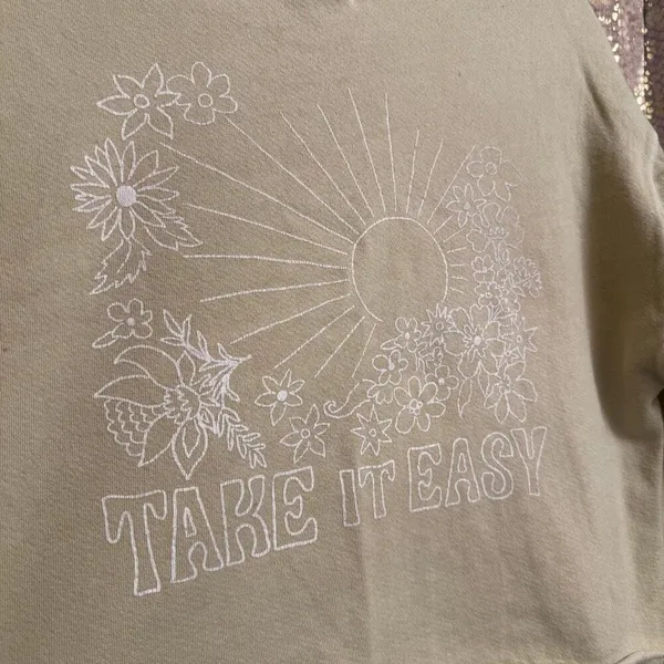 Billabong Take It Easy Floral Graphic Cropped Yellow Green Sweater Medium - Image 7