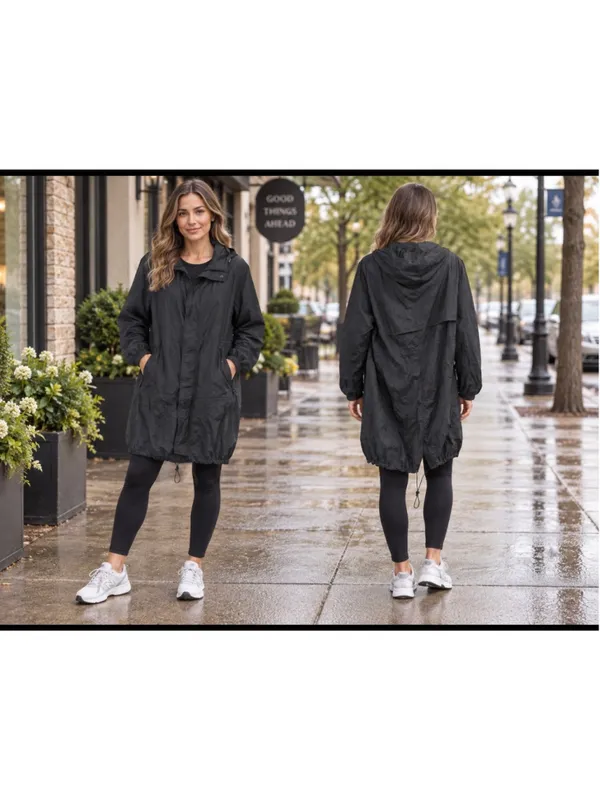 Women's Tumi Lightweight Hooded Rain Jacket, Black, Size L Black Size L - Image 2