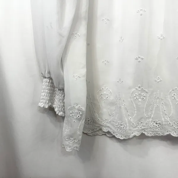 Torrid Plus Size 1X Top Chiffon Ruffle White Eyelet‎ Embroidered Bishop 1289 - Image 10