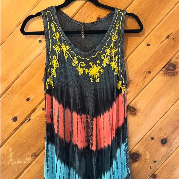 True rock bohemian boho hippie Y2K vintage embroidered tie dye dress - Image 2