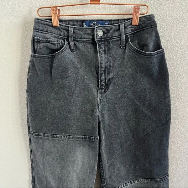 Hollister Ultra High Rise Dad Jeans Black Gray Patch Denim Jeans W26 L31 3R - Image 5