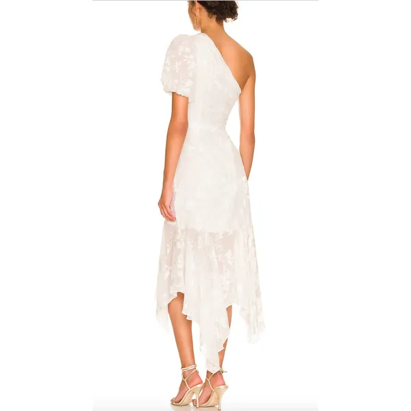 NWT ASTR the Label Santorini Midi Dress in White One Shoulder Flowy Chiffon sz M - Image 3