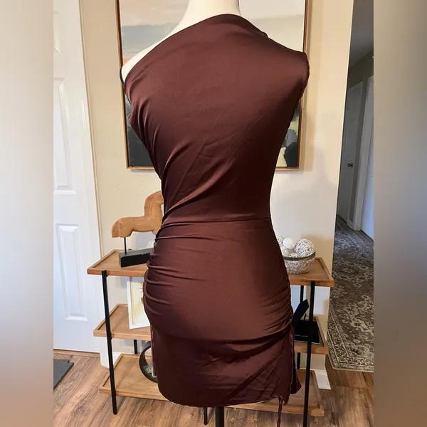 Lioness Original Sin Satin Mini Dress Garnet One Shoulder Ruched Party XS - Image 6