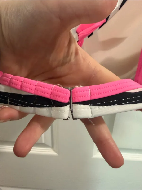 BONGO Black & White Striped Bikini Top with Hot Pink Trim - Image 6