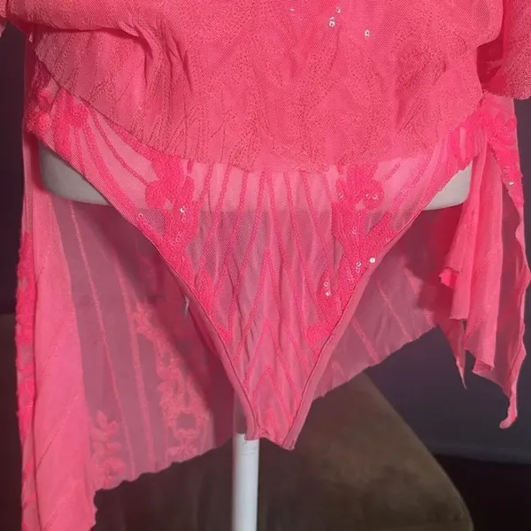 Womens Skimpy Sexy Pink Strapless Sheer Sparkly Party Club Dress Bodysuit Size M - Image 5