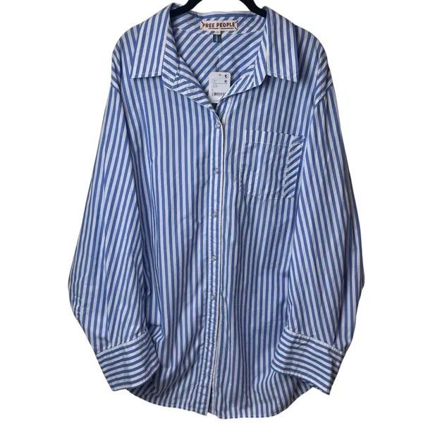 NEW Free People Sabine Striped‎ Articulated Button up Shirt Preppy Coastal XL - Image 4