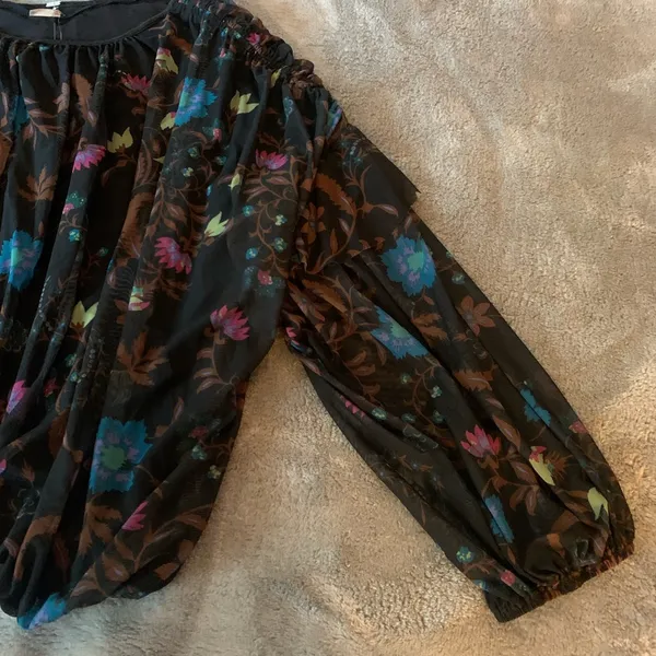 Free People Size Large Wild Flowers Honey Floral Mesh Blouse Top Peasant… - Image 2