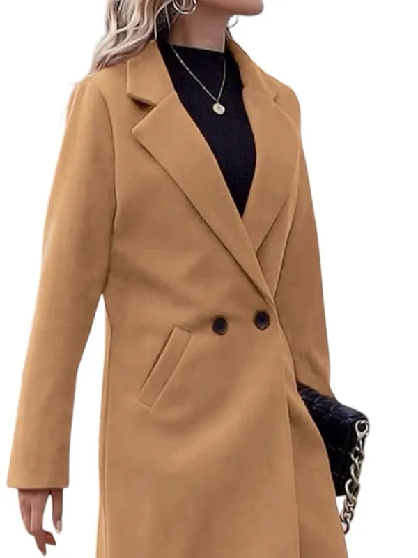 Fashion Women’s Camel Wool Blend Winter Coat Large Long Classic Elegant NWT - Image 2