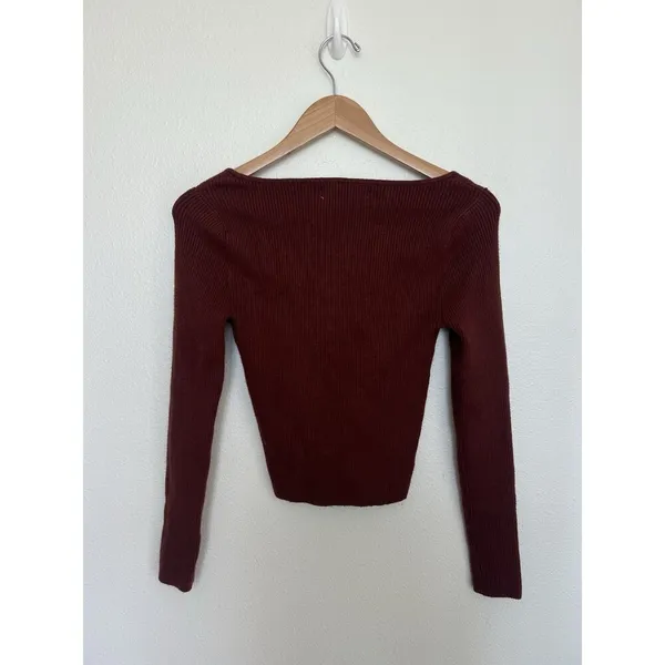 Abercrombie & Fitch Scoop Neck Burgundy Ribbed Corset Sweater Cropped Top Small - Image 5