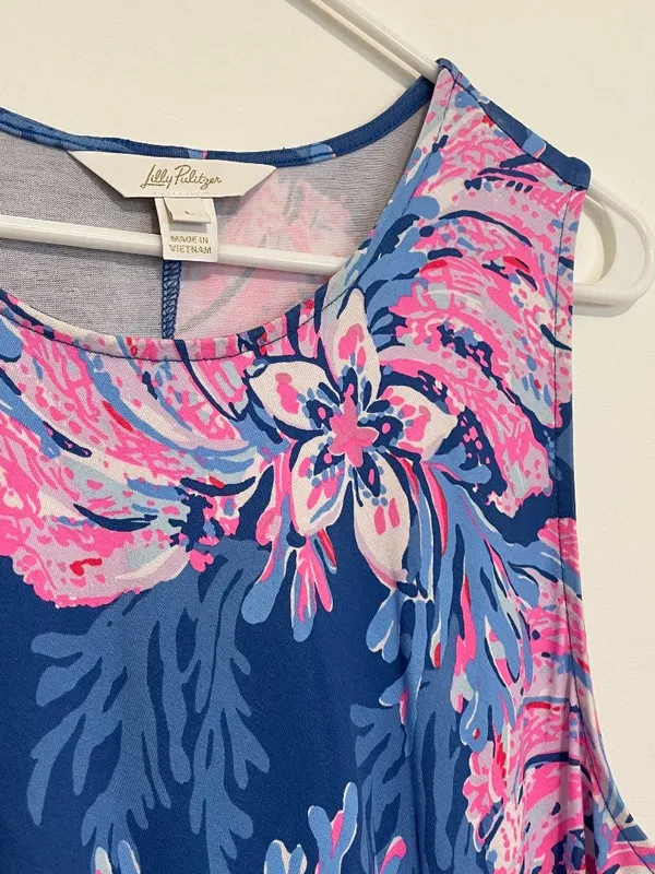 LILLY PULITZER Bryson Sleeveless Dress Multi for the Fans Blue Pink Faux Wrap L - Image 5