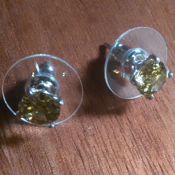 Peridot Color Simulated Diamond Sterling Silver Stud Earrings - Image 3