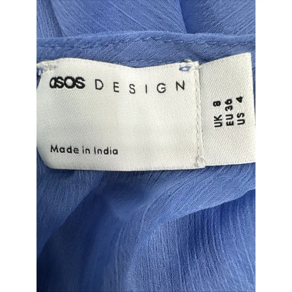 ASOS Design Blue Chiffon Mini Dress Belted Plunge Long Sleeve NWT US 4 - Image 9