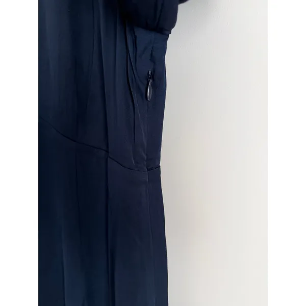 NWT Quince Silk Dress Women Size S Navy Blue V-Neck Puff Sleeve Washable Silk - Image 4