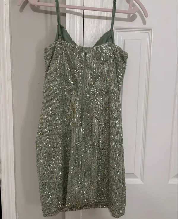 Windsor Sequin Mini Dress Sage - Image 3