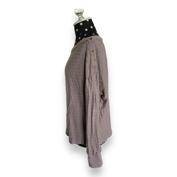Anthropologie Womens Top Sz M Gray‎ Striped Long Sleeve Buttons Boat Neckline - Image 7