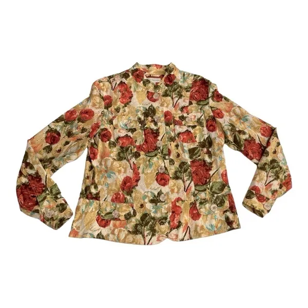 BAMBOO TRADERS Floral Cotton Eyelet Lined Short Blazer/Jacket - Size Large - Image 9