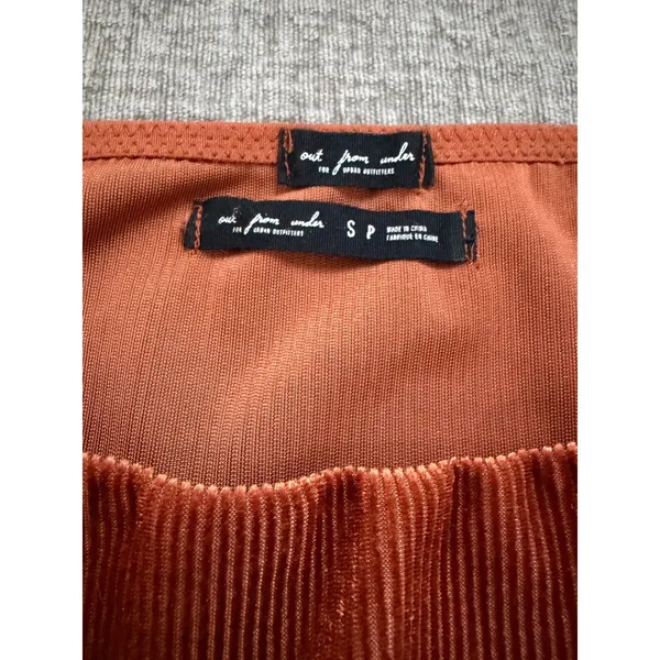 Out From Under Urban Outfitters Rust Ribbed Velvet Cutout Long Sleeve Bodysuit S - Image 7