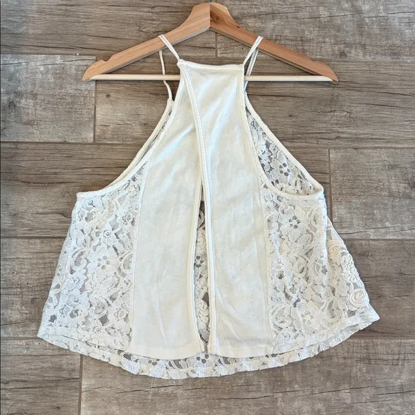 Free People Cream Lace Boho Festival Open Back Top - Image 3