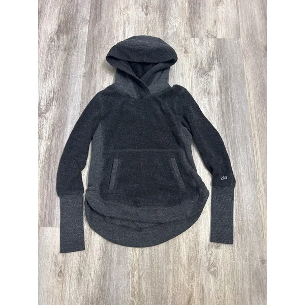 Alo Yoga Charcoal Grey Fleece Lined Hoodie Sweatshirt Women Size Small - Image 2