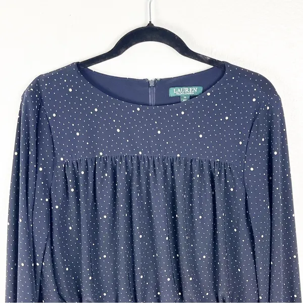 LAUREN RALPH LAUREN Navy Speckled Long Sleeves Tiered Dress Size 14 - Image 7