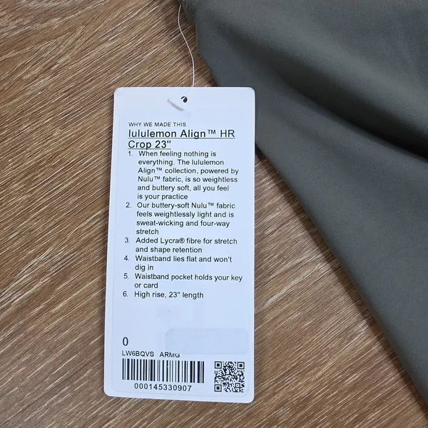 lululemon Align High-Rise Crop 23 Leggings Women 0 Army Green NWT Nulu Yoga - Image 3
