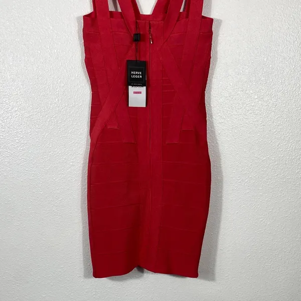 Herve Leger Crimson Strappy Bandage Mini Dress Size S 90% Rayón 9% Nylon - Image 6