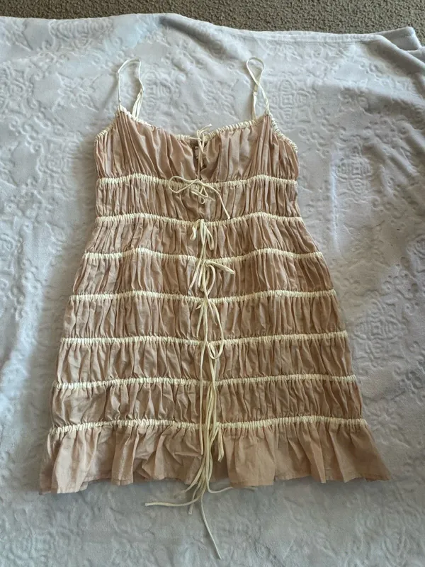 ASOS Topshop Crinkle Smocked Mini Dress with Tie Straps SIZE 10 - Image 3