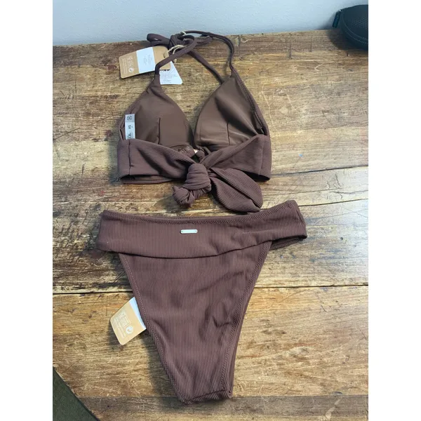 Berlook Dark Coffee‎ Back Tie Bikini NWT size xs Brown - Image 4