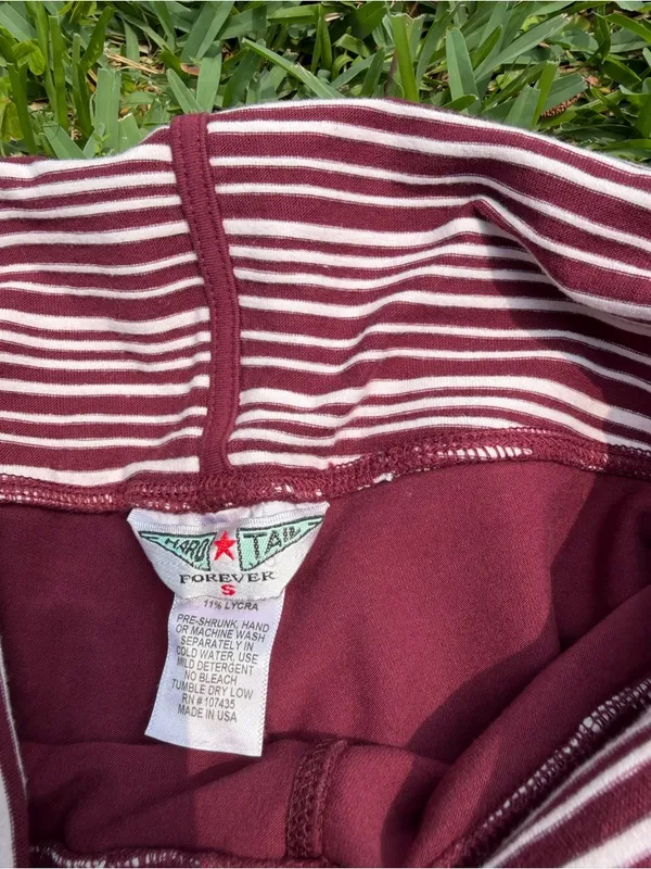 Vintage Hard Tail Forever Fold Over Yoga Leggings Burgundy Stripe Waist Size S M - Image 6