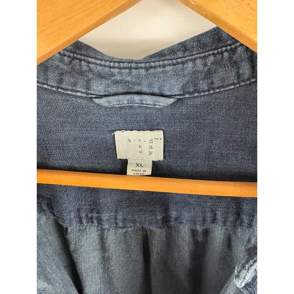 a new day Denim Long Sleeve Button Up Tie Wist Dress Size XL - Image 2