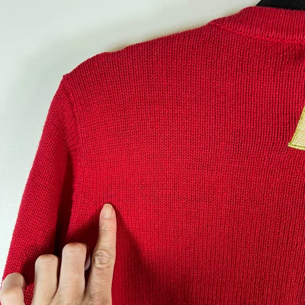All Points Red Christmas Cardigan Sweater‎ Gold Bells Beaded Snowflakes Large - Image 9