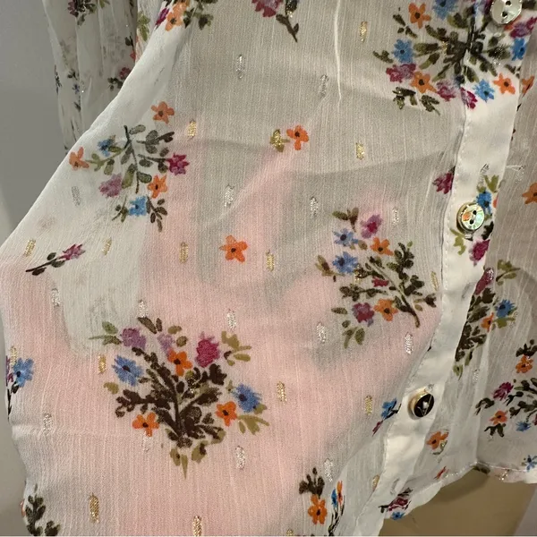 Zara Floral Chiffon Blouse Sz L Sheer Long Sleeves Top Ruffle - Image 7