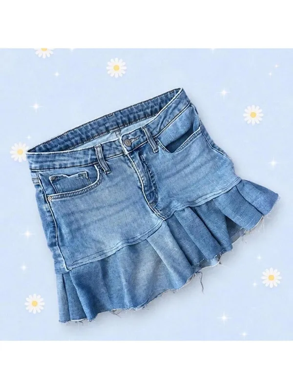 Lee vintage y2k coquette fairycore low rise ruffle denim mini skirt size medium 💙 - Image 2