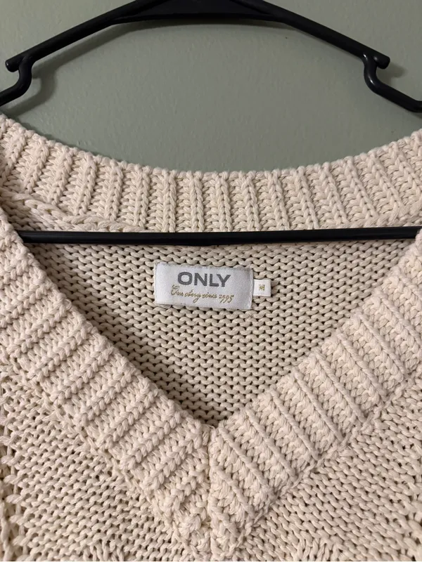 ONLY Cream Cable Knit V-Neck Sweater Vest - Image 2