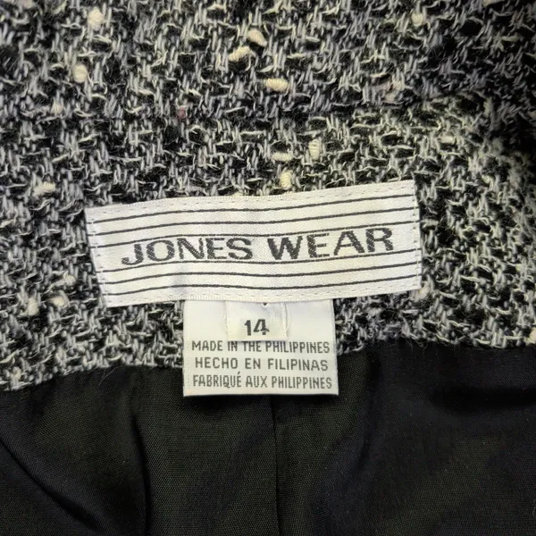 Vtg JONES WEAR Women's Blazer 14 Black White Tweed Collar Button‎ Front Jacket - Image 7
