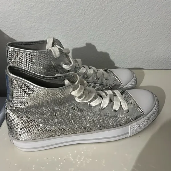 Gotta Flurt Women’s Silver Sequin Disco 2 Hi Top Sneakers Size 9 - Image 2