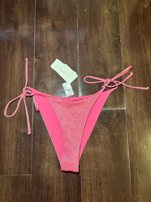 NWT L*Space Lennox Shimmery Pink Side Tie Bikini Bottom Size Medium - Image 2