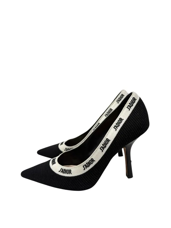 Dior J’Adior Logo Ribbon Black Canvas Slip On Pointed Toe Pumps Size 38 - Image 7