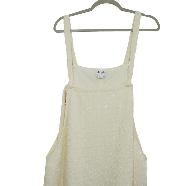 Arula Size 1X Ivory Sequin Chevron Textured Tweed Pinafore Dress Skirtall NEW - Image 2