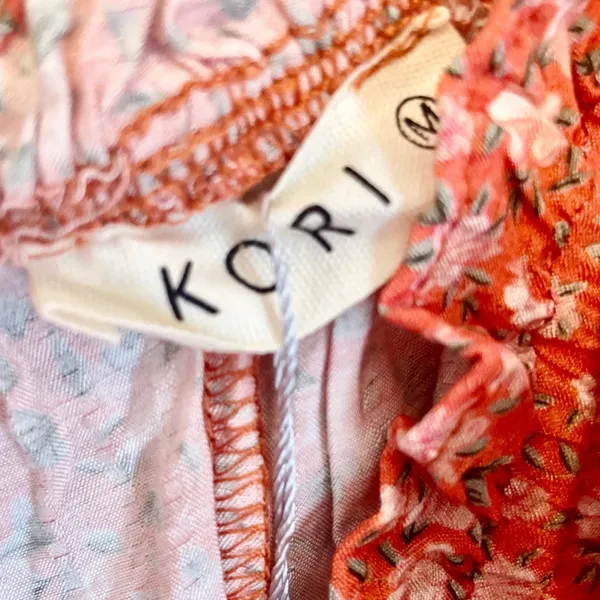 Kori America Orange Ditsy Floral‎ Smocked Off The Shoulder Mini Dress Size Med - Image 7