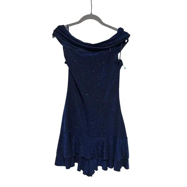 CHICME Women's Navy Blue Glitter Off Shoulder Ruffle Mini Dress Size L - Image 7